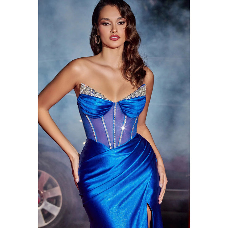 Satin Corset Gown Royal - CDS423
