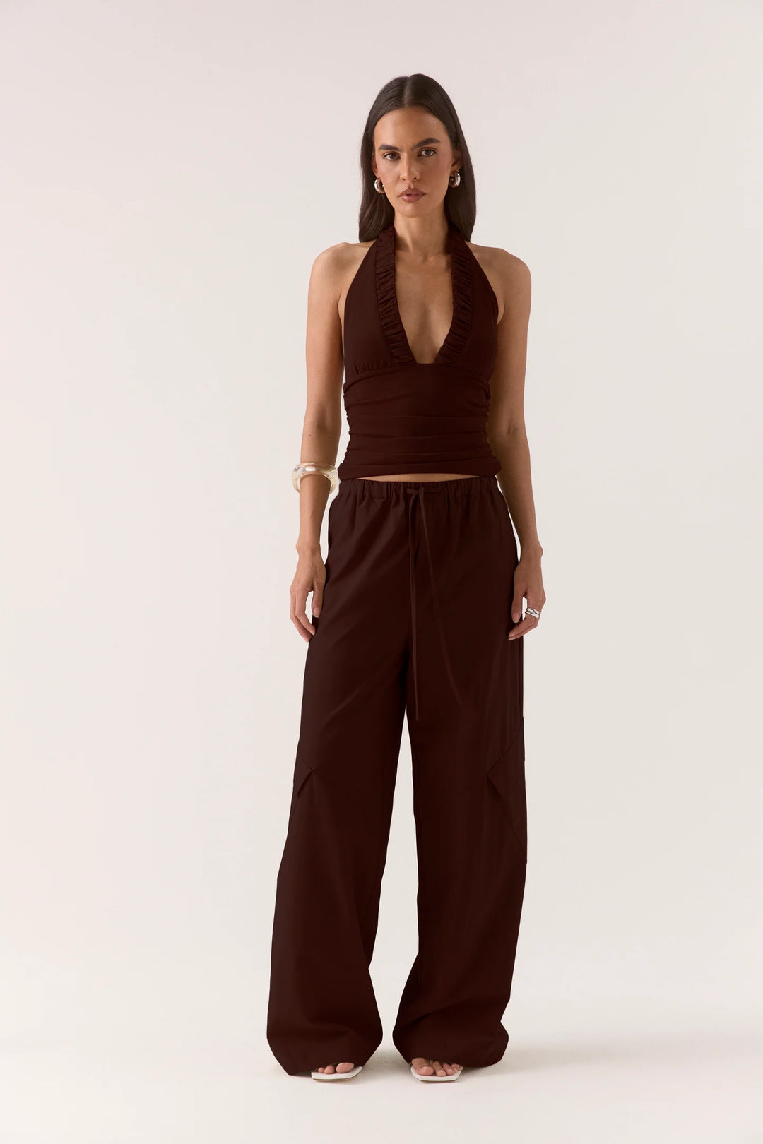 Alora Top Chocolate — textured stretch mesh fabrication