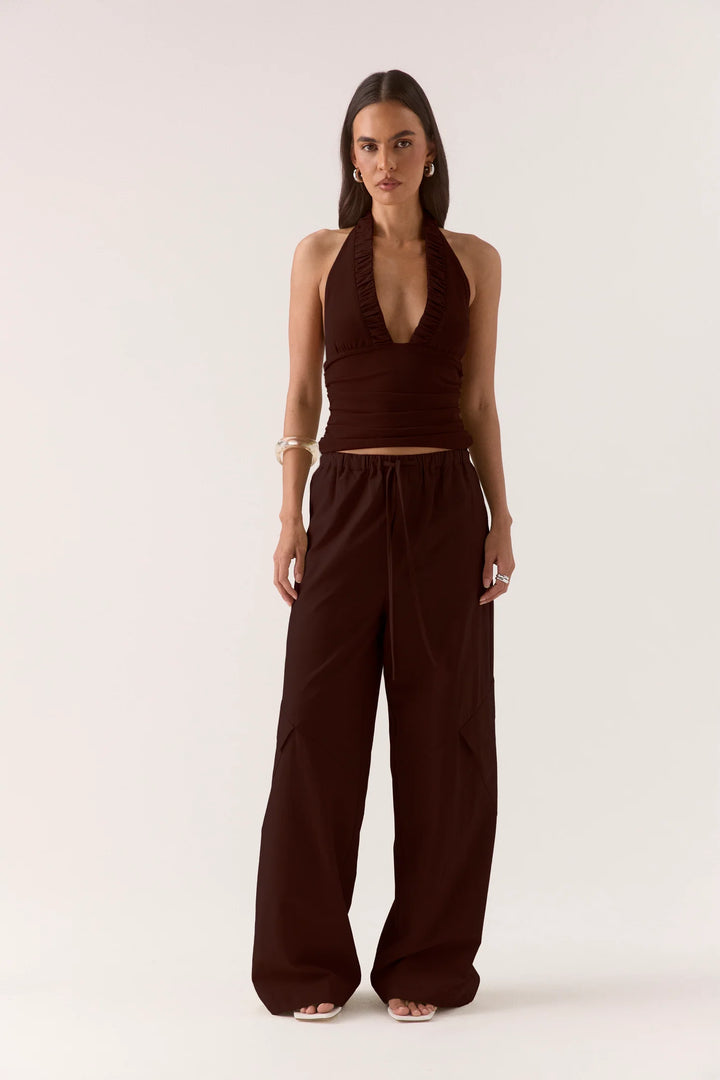 Alora Top Chocolate — textured stretch mesh fabrication