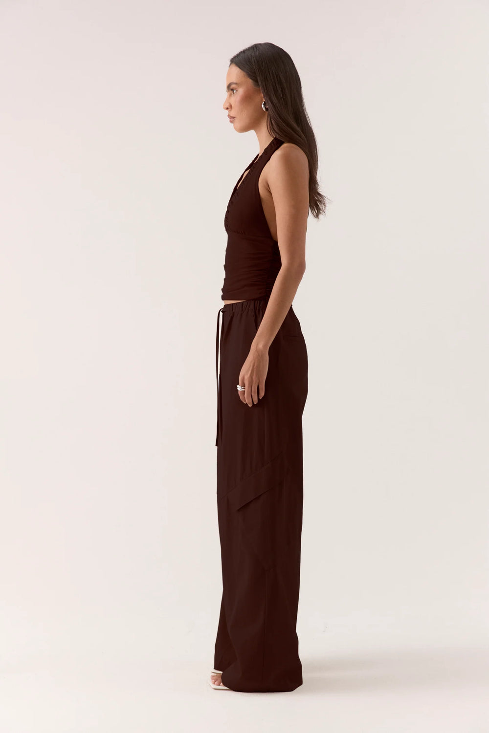Alora Top Chocolate — empire halter neck top