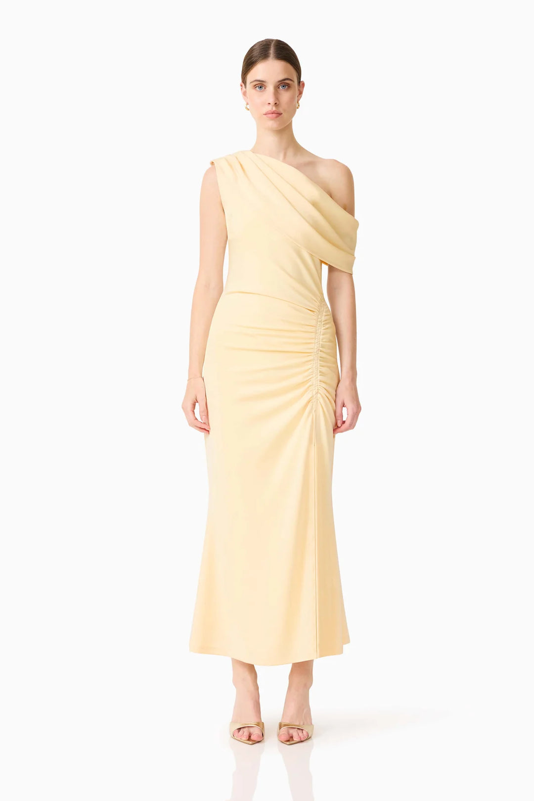 Simone One Shoulder Maxi Dress in Butter Yellow