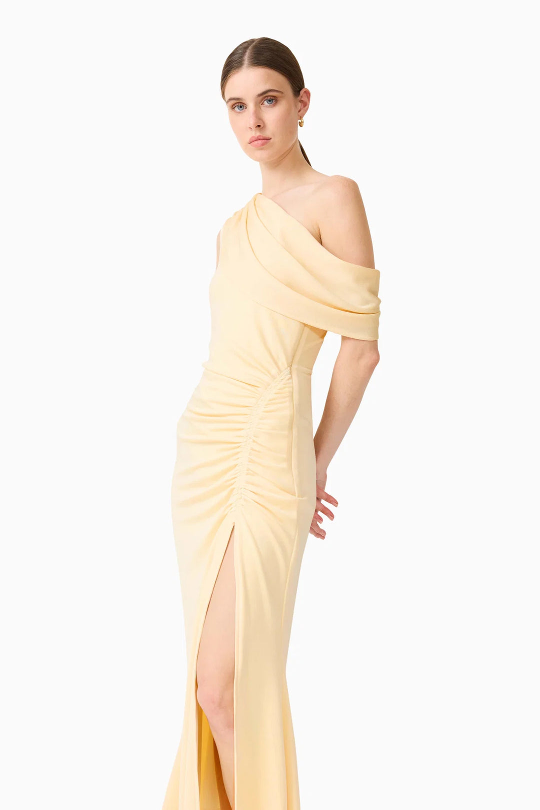 Simone One Shoulder Maxi Dress in Butter Yellow