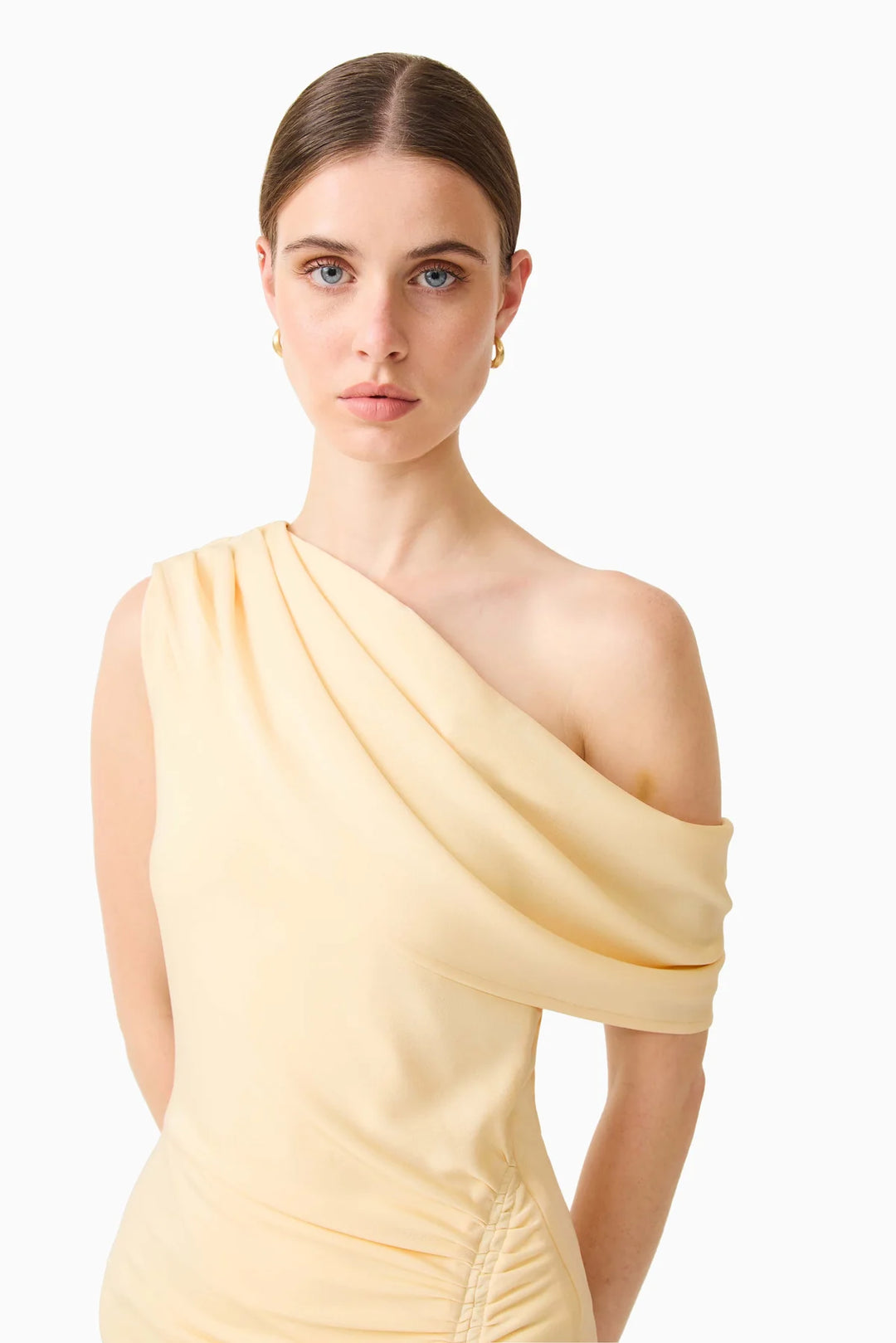 Simone One Shoulder Maxi Dress in Butter Yellow