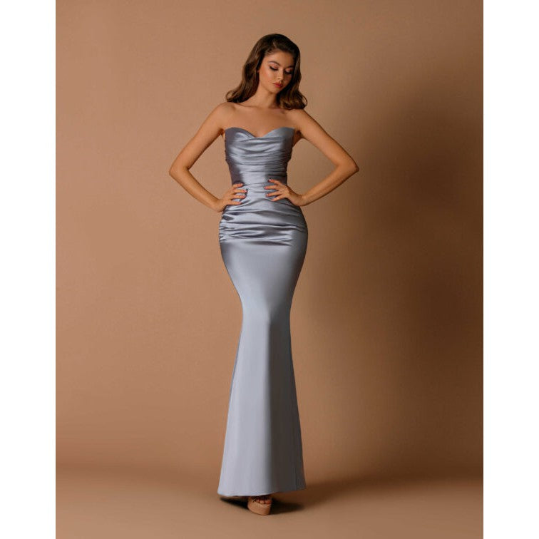 NBM1043 Iron | NicolettaStrapless Satin Bridesmaid Dress by Nicoletta Alina Collctions Aus NBM1043 Iron | NicolettaStrapless Satin Bridesmaid Dress by Nicoletta Alina Collctions Aus