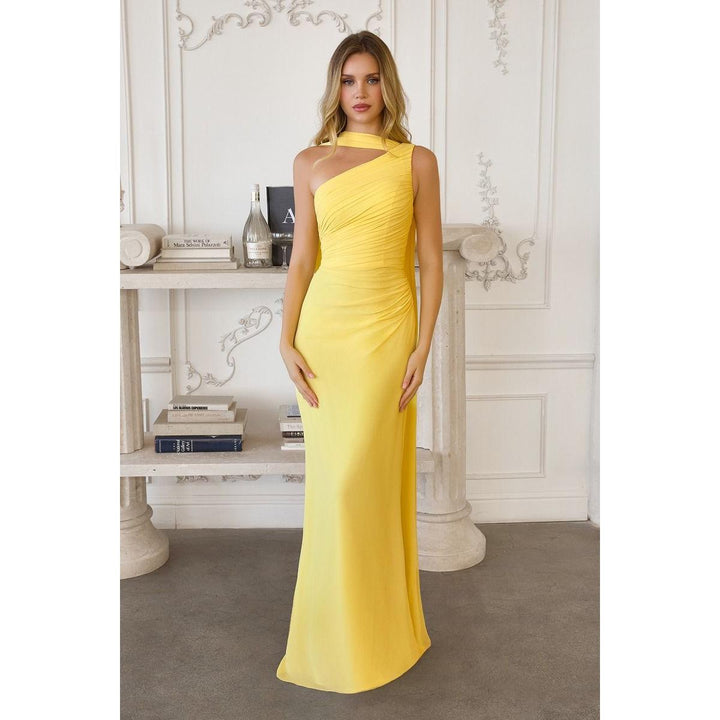 Amira Gown Black — one-shoulder chiffon gown with effortless elegance in black, pre order