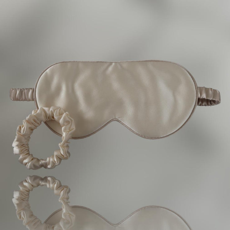 Silk Eye Mask & Scrunchie Set Champagne